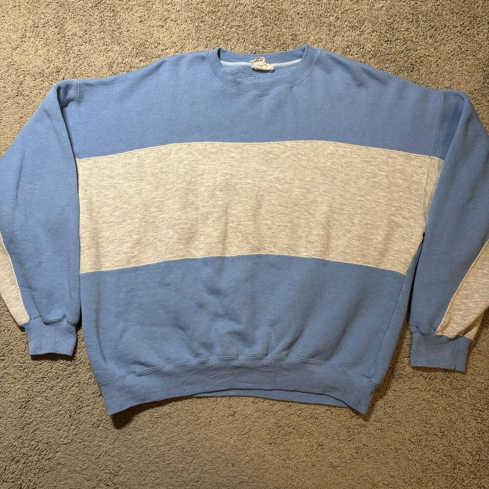 Vintage Outrageous Sports Colorblock Crewneck Sweatshirt Men’s Large Blue Grey